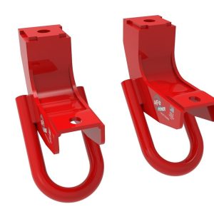 aFe Power Tow Hook, Control, Functional, Powder Coated, Red, Steel, Includes Hardware, Set of 2 – 450-72T001-R