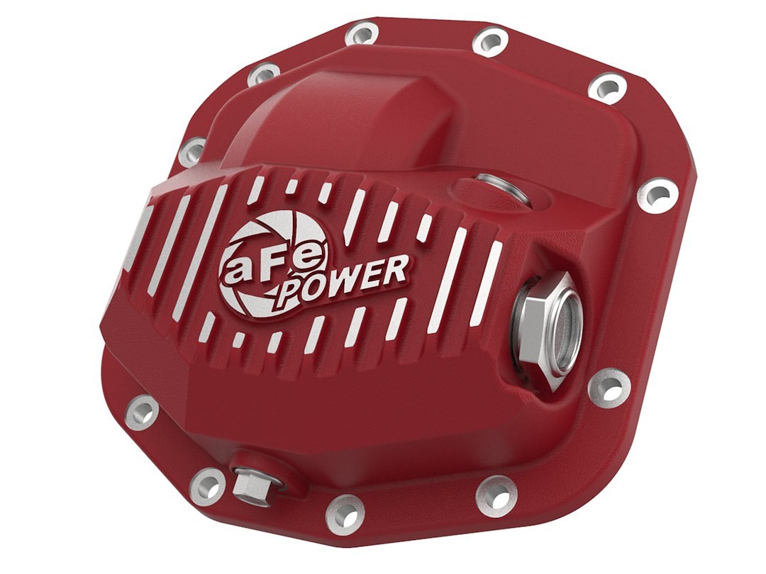 aFe Power Differential Cover, Street Series, Jeep Dana M186-12, 12 Bolt, With Fill Plug, With Drain Plug, Powder Coated Red, Cast Aluminum – 46-71010R