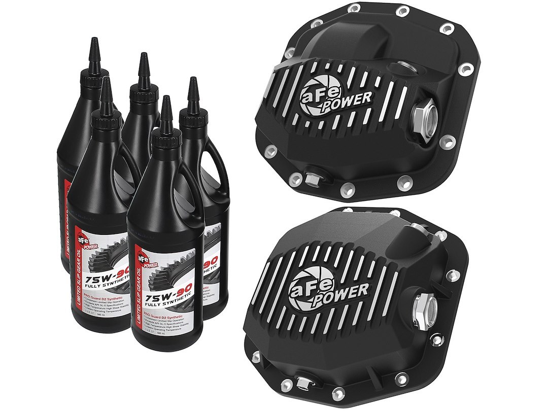 aFe Power Differential Cover, Pro Series, Jeep Dana M186-12 and M220-12, 12 Bolt, With Fill Plug, With Drain Plug, Wrinkle Black – 46-7101AB
