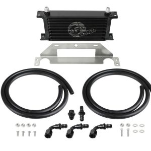 aFe Power Fluid Cooler, Blade Runner, Transmission Oil, Temperature Reductions of Up to 30° F, With 1/2 Inch Oil Hoses, Black – 46-80005