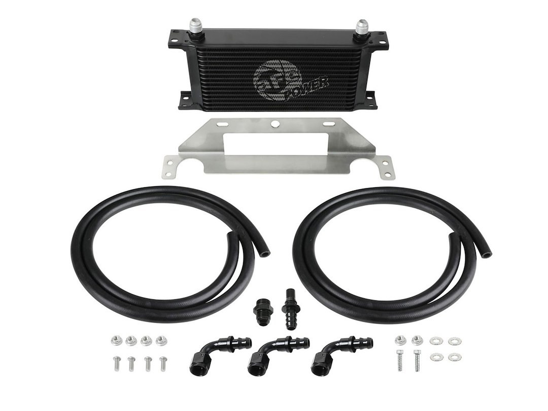 aFe Power Fluid Cooler, Blade Runner, Transmission Oil, Temperature Reductions of Up to 30° F, With 1/2 Inch Oil Hoses, Black – 46-80005