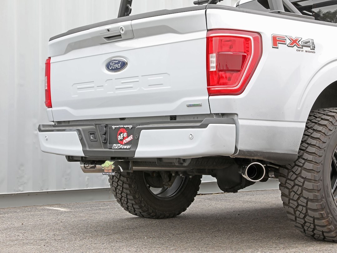 aFe Power Exhaust System Kit, Vulcan Cat-Back System, Stainless Steel, With Muffler, 3 Inch Pipe Diameter, Single Exhaust with Dual Exit – 49-33126-P