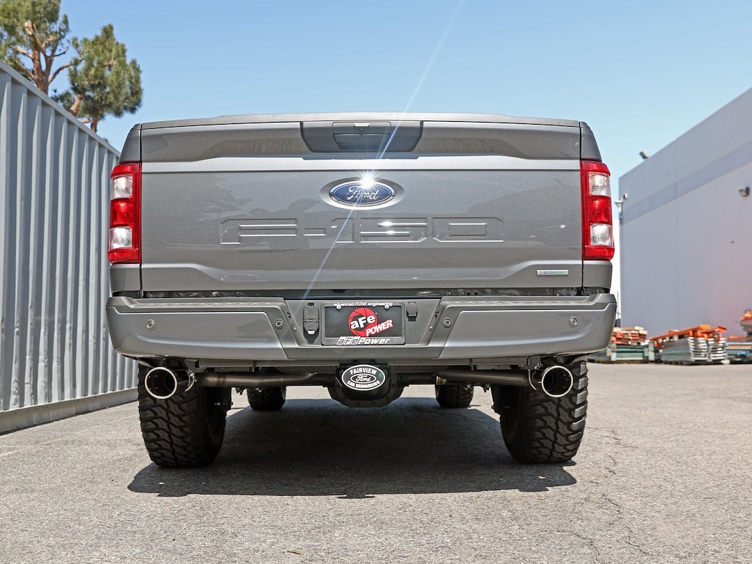aFe Power Exhaust System Kit, Vulcan Cat-Back System, Stainless Steel, With Muffler, 3 Inch Pipe Diameter, Single Exhaust with Dual Exit – 49-33127-P