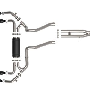 aFe Power Exhaust System Kit, Vulcan Cat-Back System, Stainless Steel, With Muffler, 3 Inch to 3-1/2 Inch Pipe Diameter – 49-38098-B