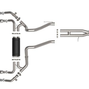 aFe Power Exhaust System Kit, Vulcan Cat-Back System, Stainless Steel, With Muffler, 3 Inch to 3-1/2 Inch Pipe Diameter – 49-38098-P