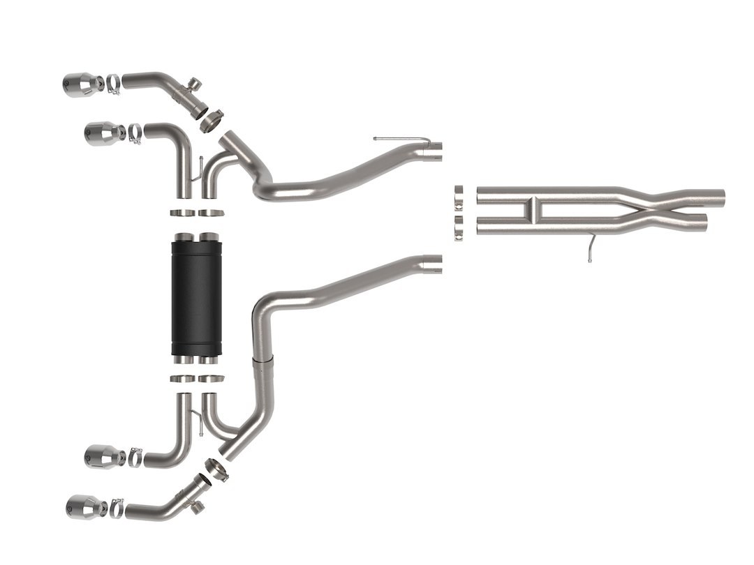 aFe Power Exhaust System Kit, Vulcan Cat-Back System, Stainless Steel, With Muffler, 3 Inch to 3-1/2 Inch Pipe Diameter – 49-38098-P