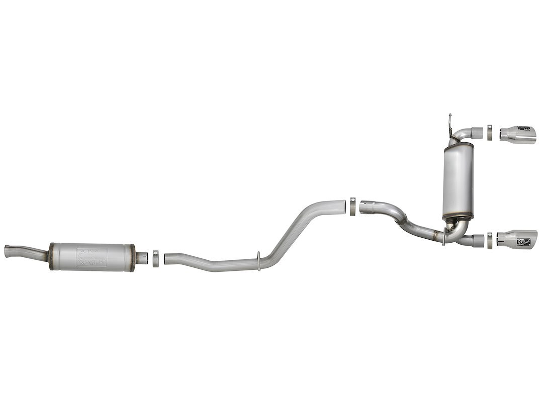 aFe Power Exhaust System Kit, Rebel Cat-Back System, 409 Stainless Steel, With Mufflers, 2-1/2 Inch Pipe Diameter – 49-48066-P