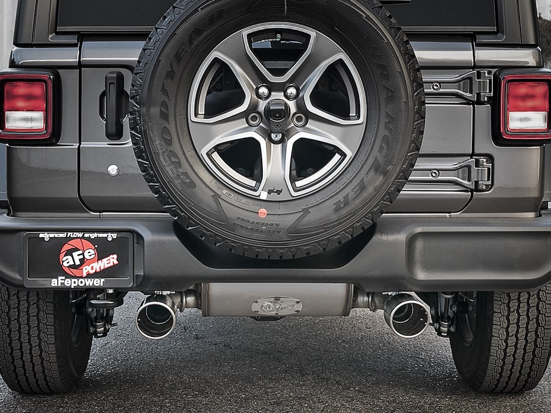 aFe Power Exhaust System Kit, Rebel Cat-Back System, 409 Stainless Steel, With Mufflers, 2-1/2 Inch Pipe Diameter – 49-48066-P