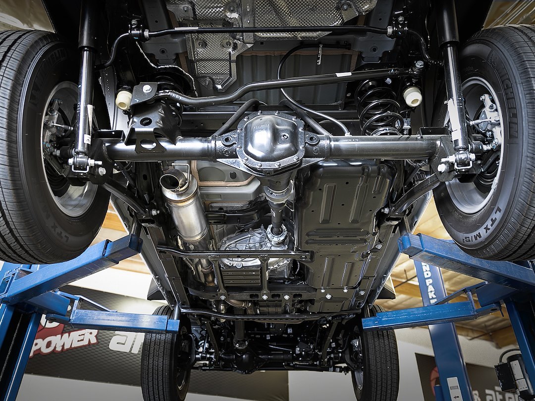 aFe Power Exhaust System Kit, Rock Basher Cat Back System, Stainless Steel, With Muffler, 3 Inch Pipe Diameter – 49-48074