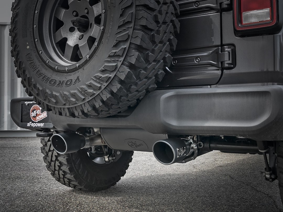 aFe Power Exhaust System Kit, Rebel Cat-Back System, 409 Stainless Steel, With Muffler, 3 Inch to 2-1/2 Inch Pipe Diameter – 49-48096-B