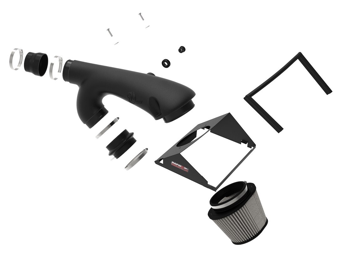 aFe Power Cold Air Intake, Rapid Induction, Black Plastic Tube, White Pro Dry S Filter, With Heat Shield – 52-10010D