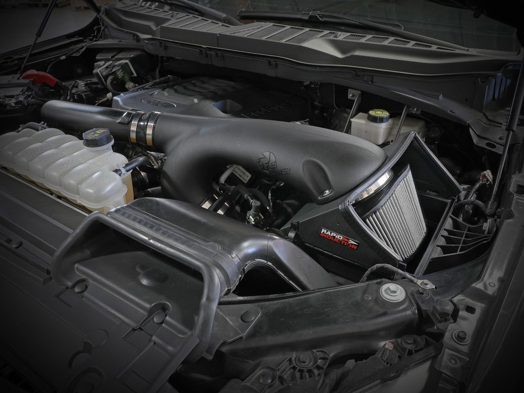 aFe Power Cold Air Intake, Rapid Induction, Black Plastic Tube, White Pro Dry S Filter, With Heat Shield – 52-10010D