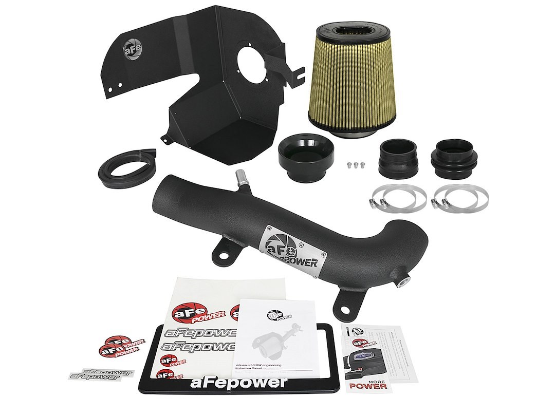 aFe Power Cold Air Intake, Magnum Force Stage 2, Black Aluminum Tube, Yellow Filter, With Heat Shield – 52-13002-B
