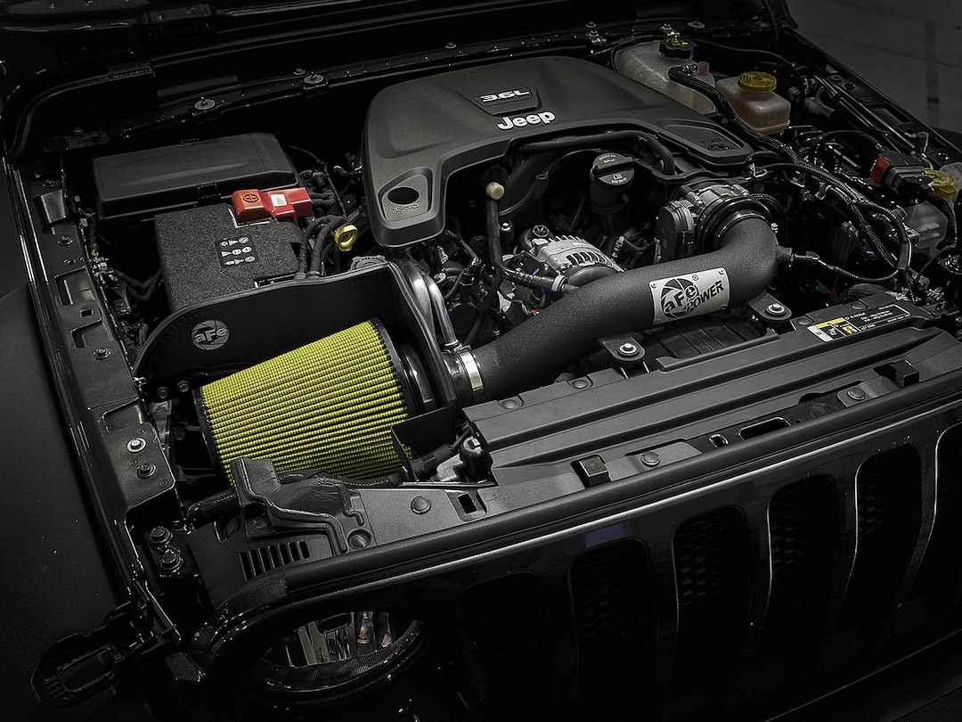 aFe Power Cold Air Intake, Magnum Force Stage 2, Black Aluminum Tube, Yellow Filter, With Heat Shield – 52-13002-B