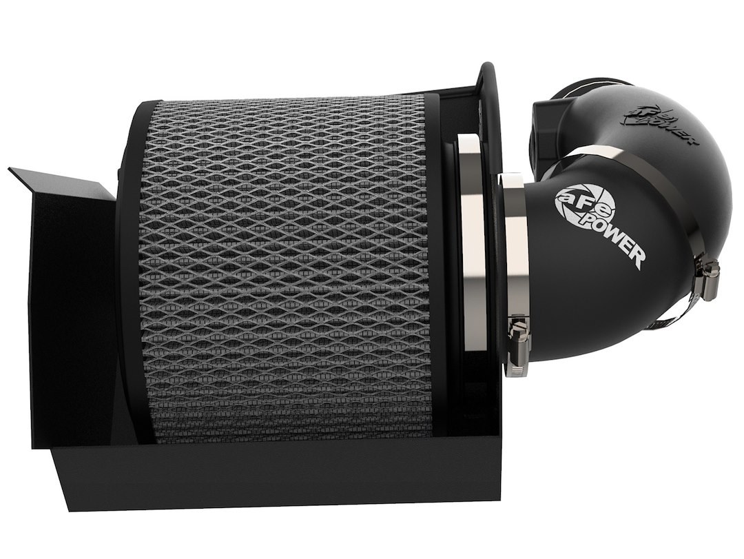 aFe Power Cold Air Intake, Magnum Force Pro Dry S Stage 2, Black Plastic Tube, White Filter, With Filter Wrap, With Heat Shield – 54-13012D