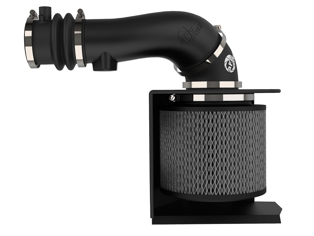 aFe Power Cold Air Intake, Magnum Force Pro Dry S Stage 2, Black Plastic Tube, White Filter, With Filter Wrap, With Heat Shield – 54-13012D