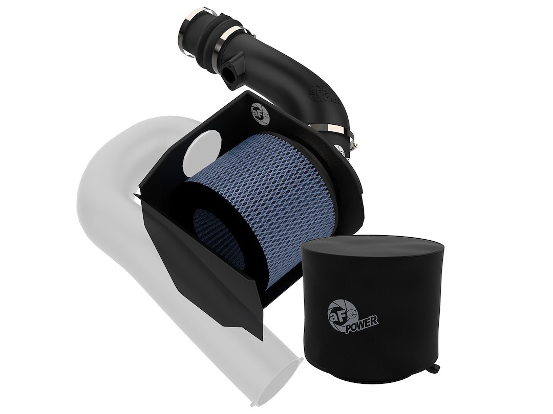 aFe Power Cold Air Intake, Magnum Force Pro 5R Stage 2, Black Plastic Tube, Blue Filter, With Filter Wrap, With Heat Shield – 54-13012R