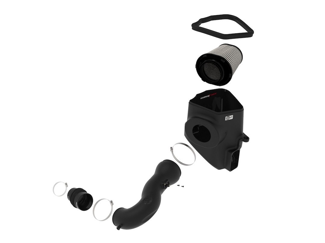 aFe Power Cold Air Intake, Magnum Force Stage 2 Pro Dry S, Black Plastic Tube, White Filter, With Heat Shield – 54-13057D