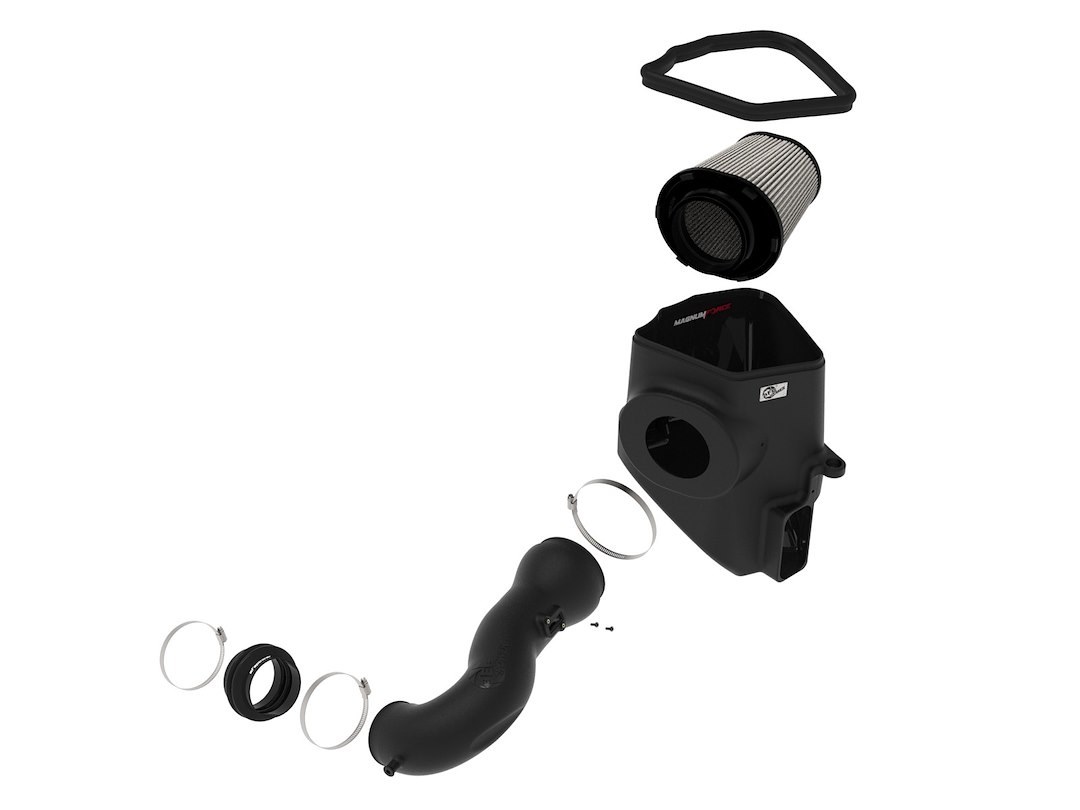 aFe Power Cold Air Intake, Magnum Force Stage 2 Pro Dry S, Black Plastic Tube, White Filter, With Heat Shield – 54-13058D