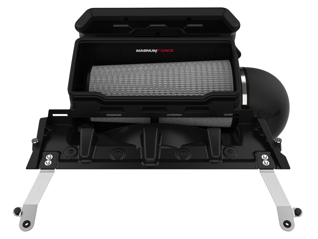 aFe Power Cold Air Intake, Magnum Force Pro Dry S Stage 2, Black Plastic Tube, White Pro Dry S Filter, With Heat Shield – 54-13072D