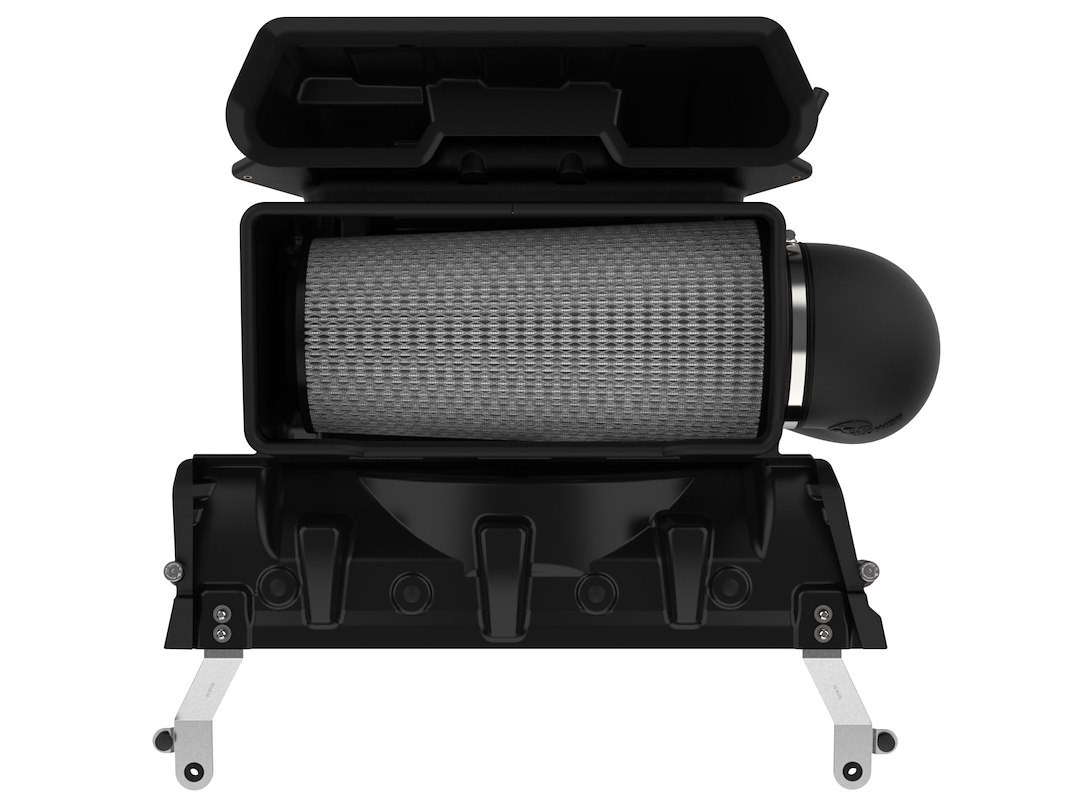 aFe Power Cold Air Intake, Magnum Force Pro Dry S Stage 2, Black Plastic Tube, White Pro Dry S Filter, With Heat Shield – 54-13072D