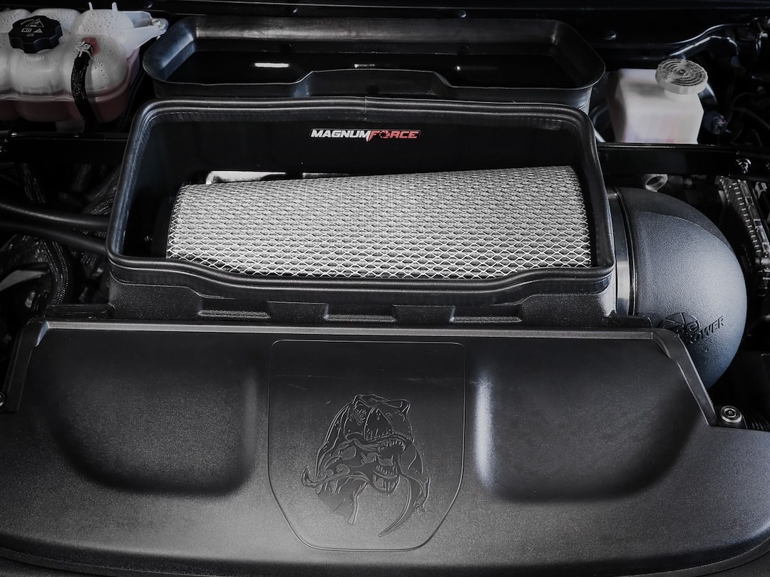 aFe Power Cold Air Intake, Magnum Force Pro Dry S Stage 2, Black Plastic Tube, White Pro Dry S Filter, With Heat Shield – 54-13072D