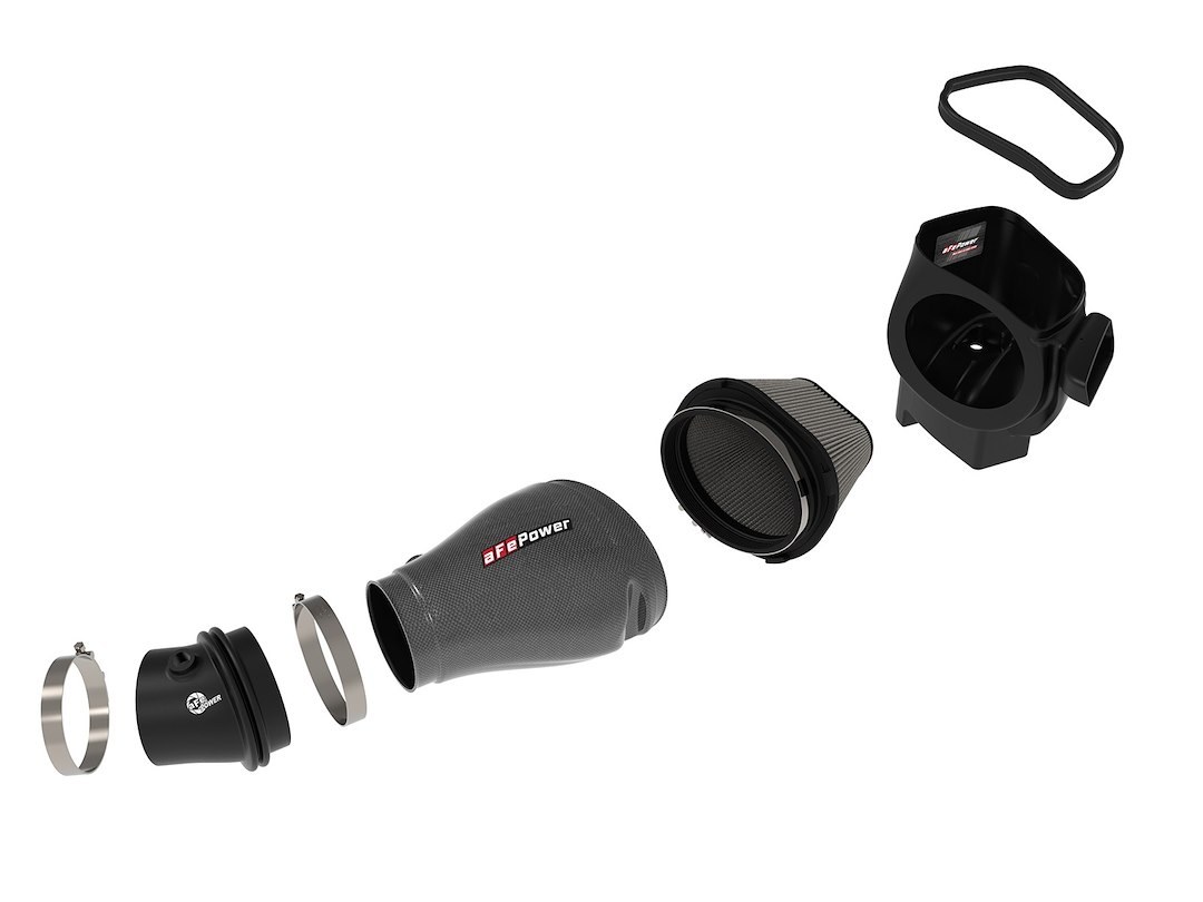 aFe Power Cold Air Intake, Track Series, Carbon Fiber Tube, Pro Dry S Filter, With Heat Shield – 57-10002D