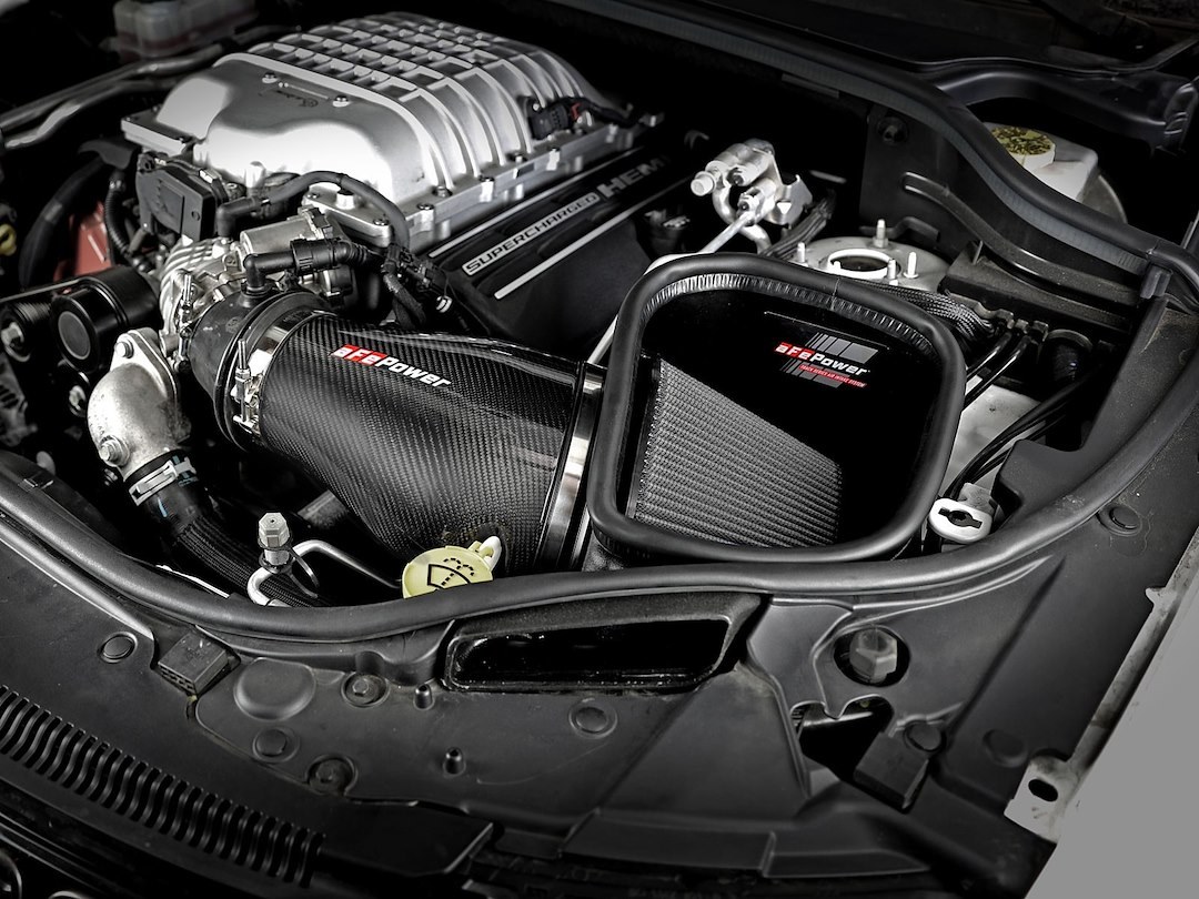 aFe Power Cold Air Intake, Track Series, Carbon Fiber Tube, Pro Dry S Filter, With Heat Shield – 57-10002D