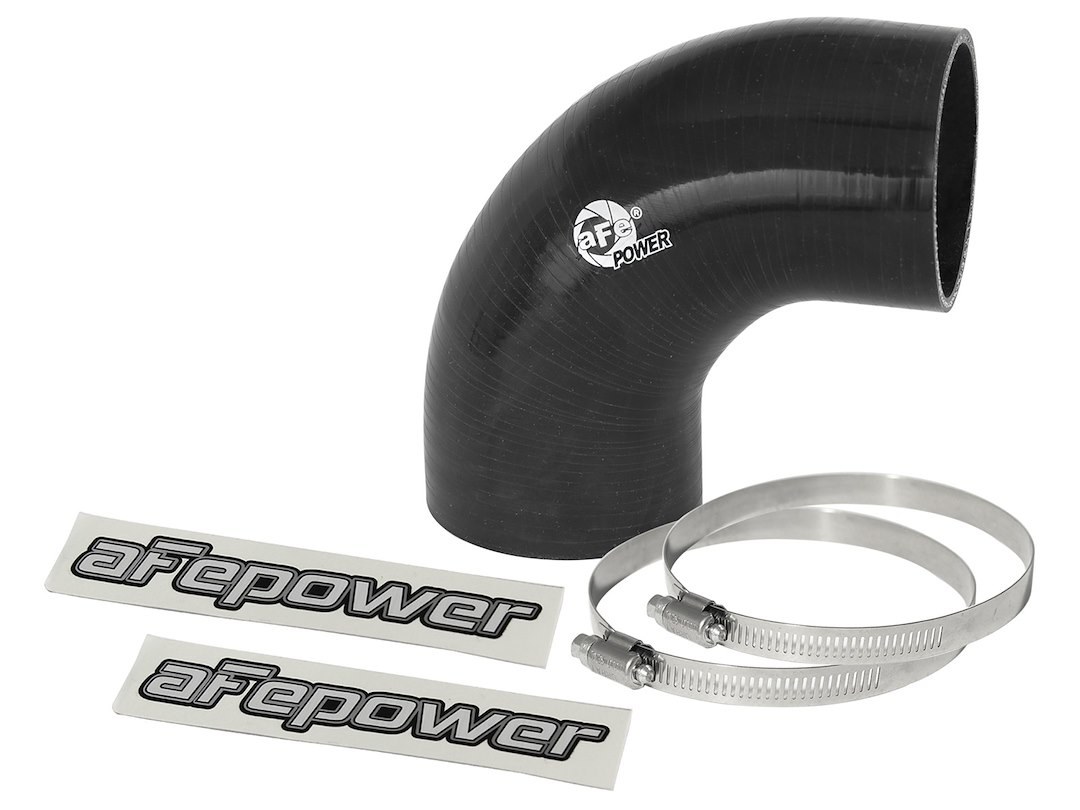 aFe Power Air Intake Hose Coupler, Magnum Force, 90 Degree Bend, 2-3/4 Inch Inside Diameter, Black, Silicone, With 2 Worm Gear Clamps – 59-00059