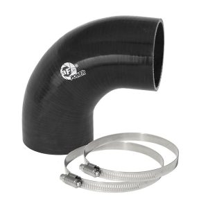 aFe Power Air Intake Hose Coupler, Magnum Force, 90 Degree Bend, 2-3/4 Inch Inside Diameter, Black, Silicone, With 2 Worm Gear Clamps – 59-00059