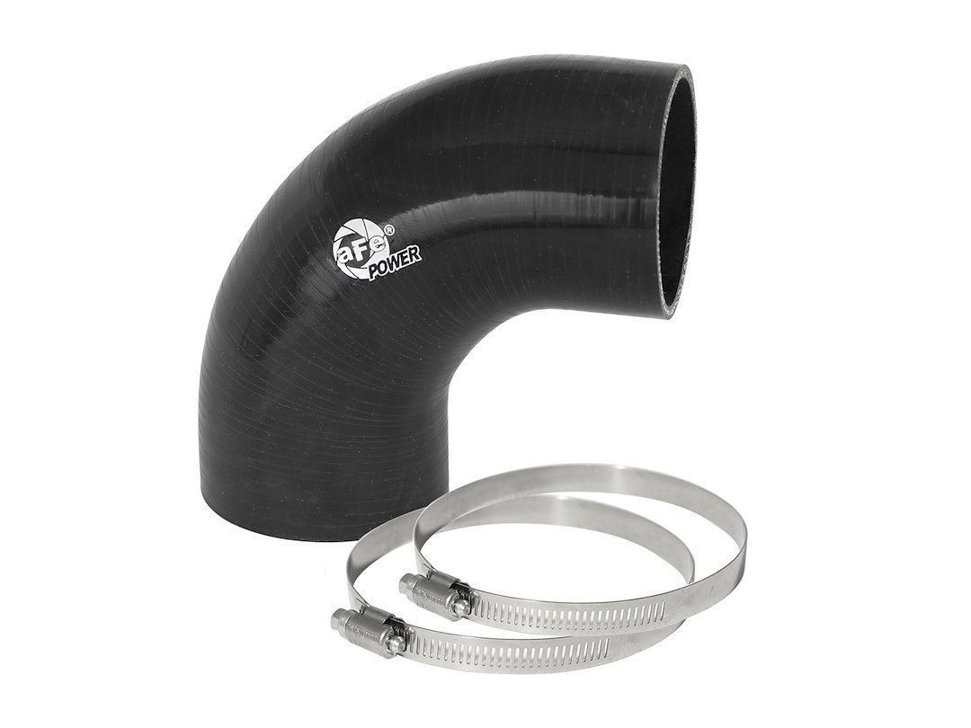 aFe Power Air Intake Hose Coupler, Magnum Force, 90 Degree Bend, 2-3/4 Inch Inside Diameter, Black, Silicone, With 2 Worm Gear Clamps – 59-00059