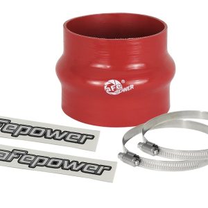 aFe Power Air Intake Hose Coupler, Magnum Force, Reducer, 3-3/4 Inch to 3-1/2 Inch Inside Diameter, 3 Inch Length, With Hump, Red, Silicone – 59-00061