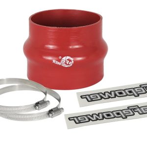 aFe Power Air Intake Hose Coupler, Magnum Force, Reducer, 3-3/4 Inch to 3-1/2 Inch Inside Diameter, 3 Inch Length, With Hump, Red, Silicone – 59-00061