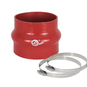 aFe Power Air Intake Hose Coupler, Magnum Force, Reducer, 3-3/4 Inch to 3-1/2 Inch Inside Diameter, 3 Inch Length, With Hump, Red, Silicone – 59-00061