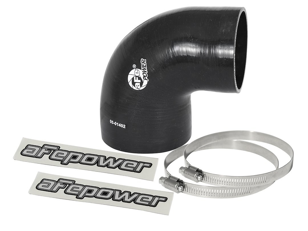 aFe Power Air Intake Hose Coupler, Magnum Force, 3-3/8 to 4 Inch Inside Diameter, 90 Degree Bend, 3 Inch Length, Black, Silicone, 2 Ply – 59-00073