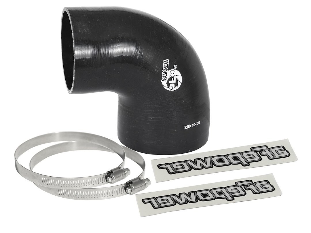 aFe Power Air Intake Hose Coupler, Magnum Force, 3-3/8 to 4 Inch Inside Diameter, 90 Degree Bend, 3 Inch Length, Black, Silicone, 2 Ply – 59-00073