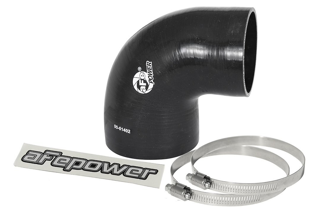 aFe Power Air Intake Hose Coupler, Magnum Force, 3-3/8 to 4 Inch Inside Diameter, 90 Degree Bend, 3 Inch Length, Black, Silicone, 2 Ply – 59-00073