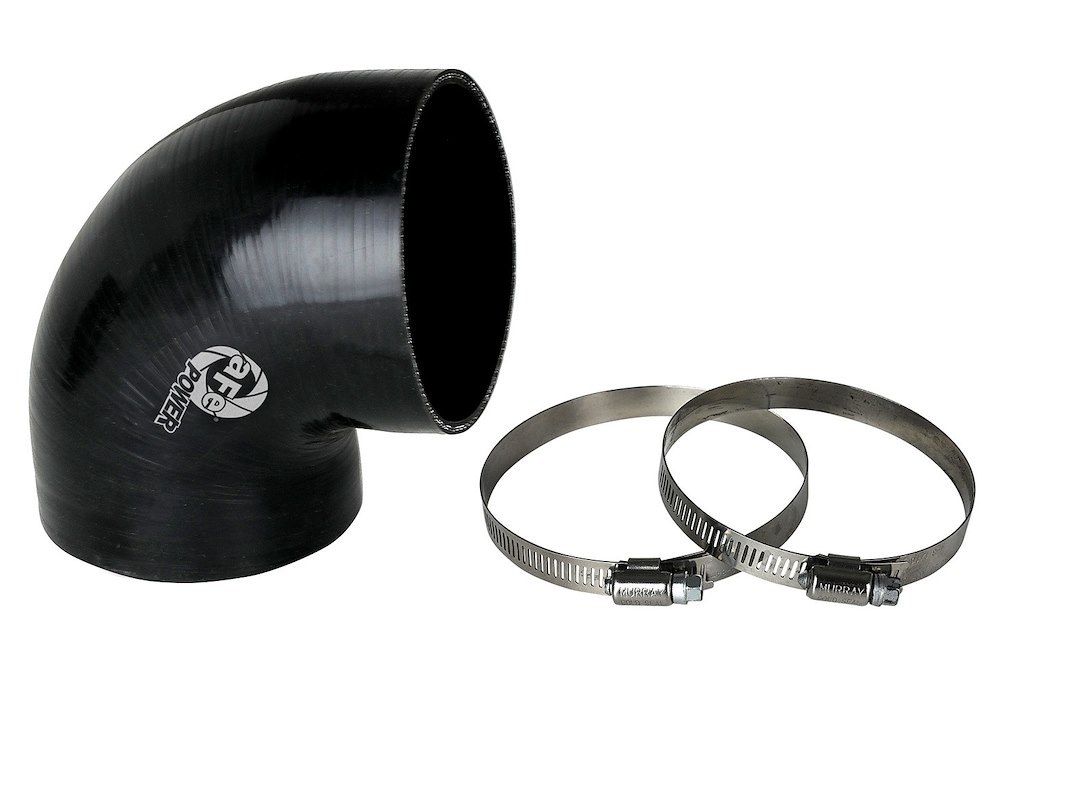 aFe Power Air Intake Hose Coupler, Magnum Force, 90 Degree Reducer, 3-3/4 Inch Diameter Inlet X 3-1/2 Inch Outlet, Black, Polyurethane – 59-00121