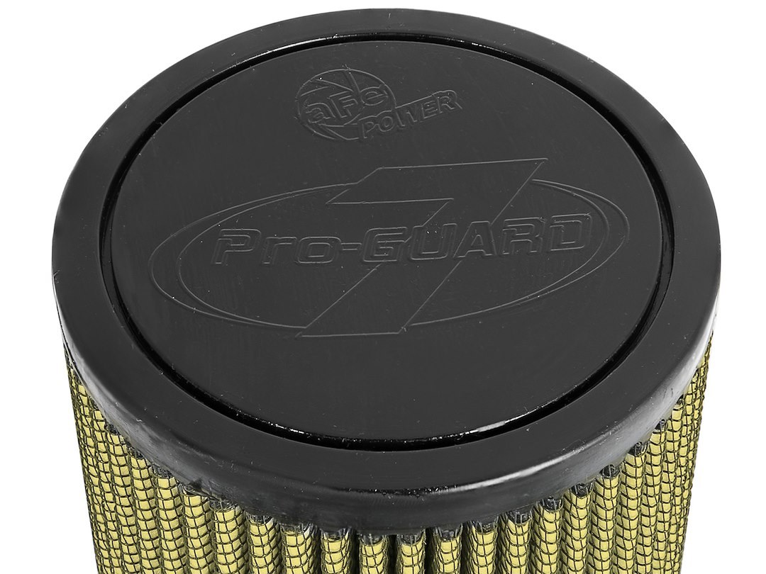 aFe Power Air Filter, Magnum Flow Pro Guard 7, Washable, Gold, Cotton Gauze, Round Tapered, 5 Inch Base Diameter X 4-1/2 Inch Top Diameter – 72-90099