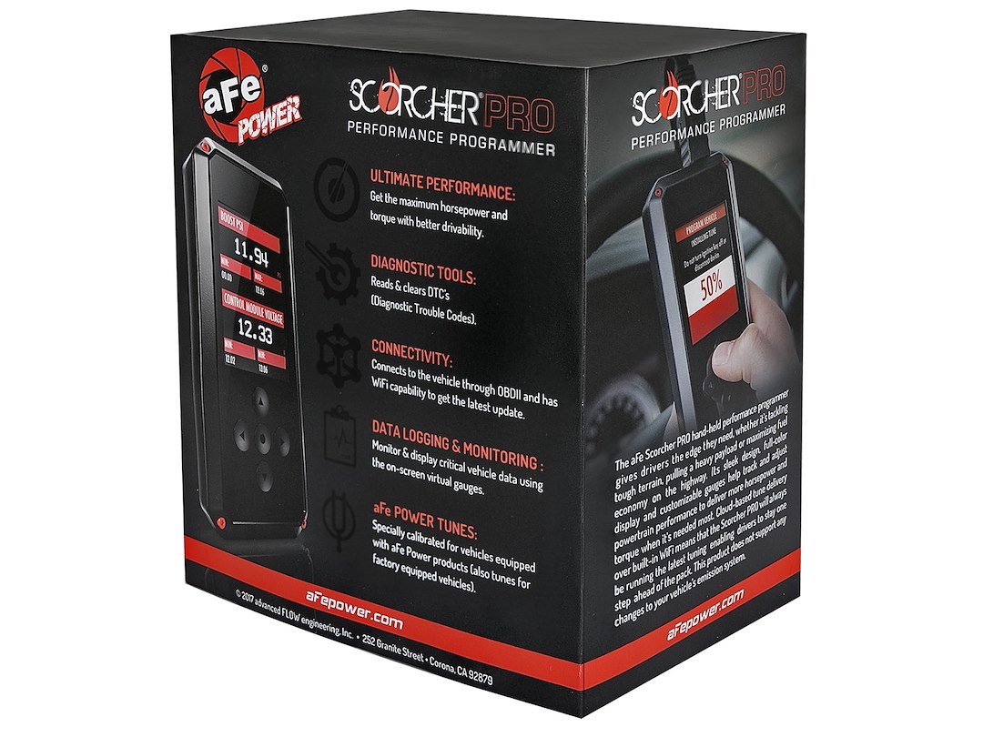 aFe Power Computer Programmer, Scorcher Pro, Preloaded with 6 Tunes, With Vehicle Parameter Adjustability, Connects to Odbii Port – 77-34007