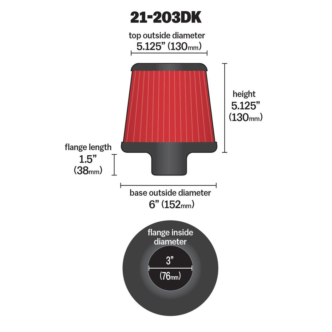 Aem Induct Air Filter, Dryflow ®, Red, Non-Woven Synthetic, Round Tapered – 21-203DK
