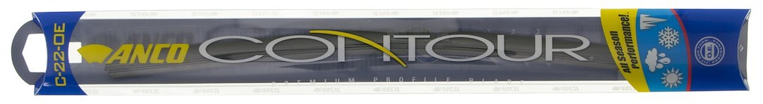 Anco Windshield Wiper Blade, Contour®, 22 Inch Length, Single Blade, With Spoiler, Black, Beam Type, Natural Rubber Blade – C-22-OE