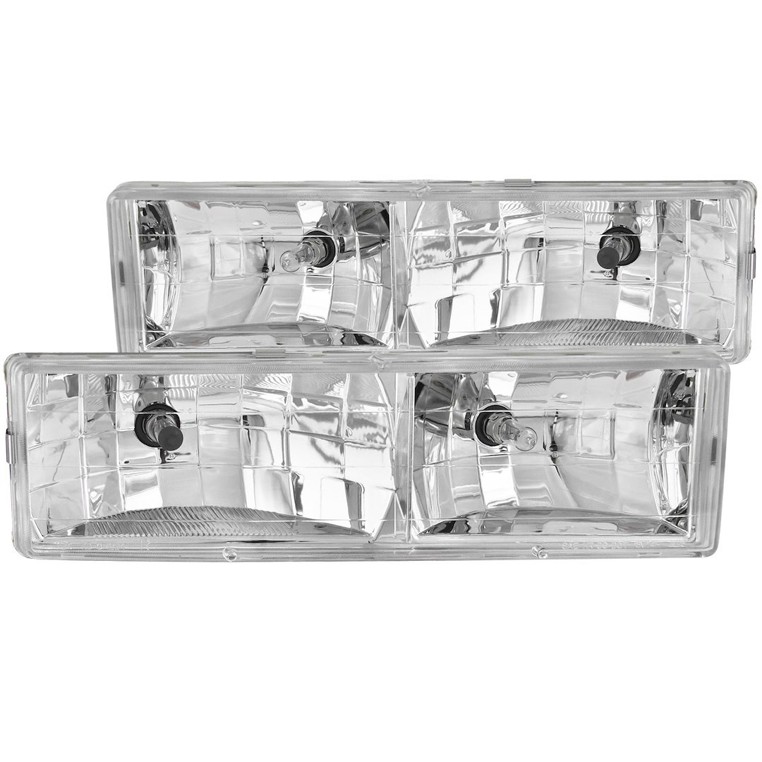 Anzo USA Headlight Assembly, Crystal Clear, Halogen Bulb, Standard Beam, 9005/ 9006 White Bulb, Clear Lens, Chrome Housing, Set of 2 – 111004