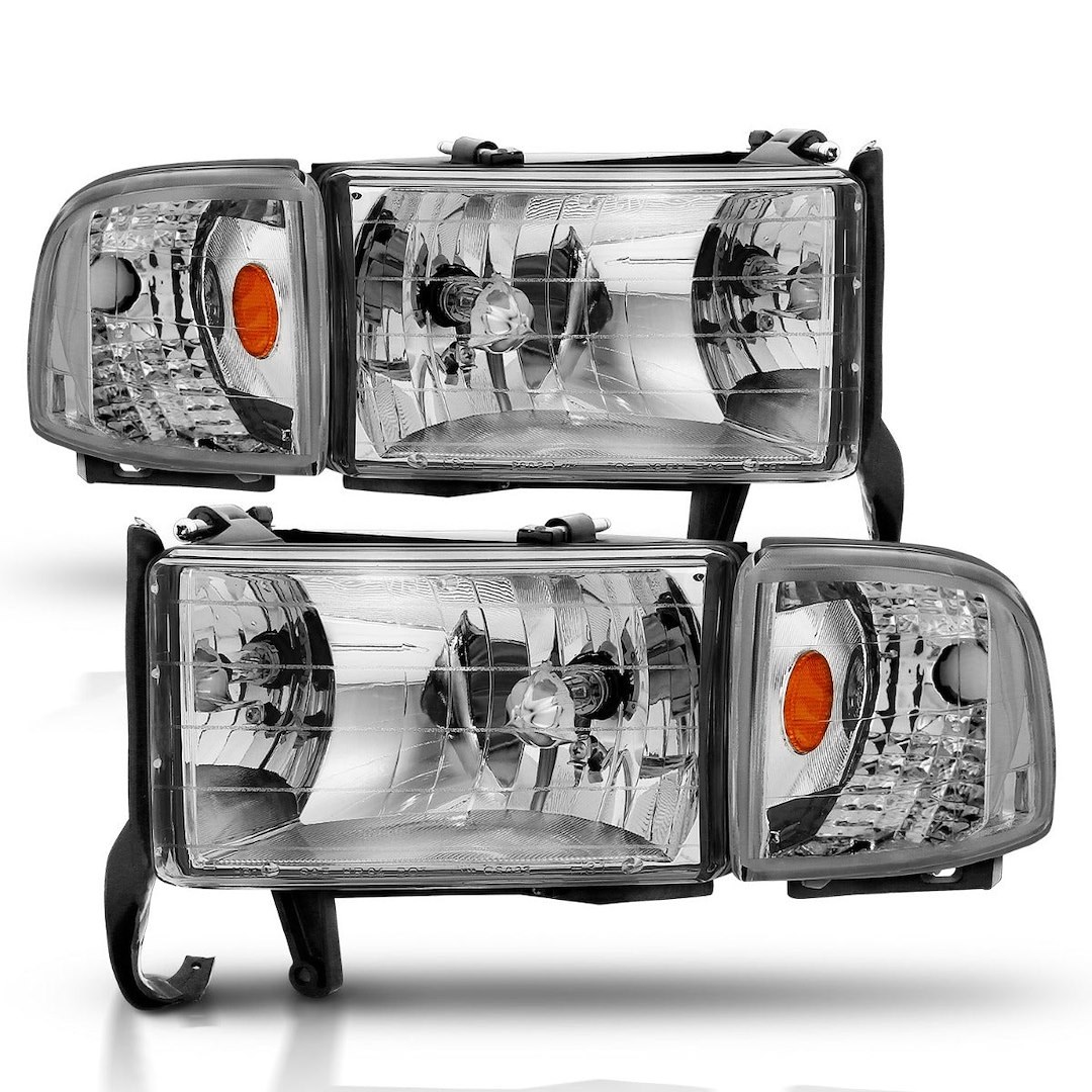 Anzo USA Headlight Assembly, Crystal Clear, Halogen Bulb, Standard Beam, 9004 Bulb, Clear Lens, Chrome Housing, Set of 2 – 111068