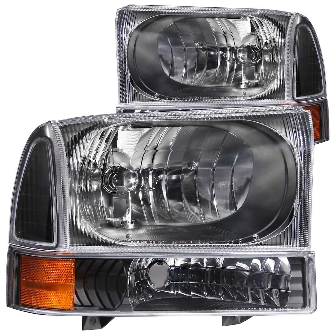 Anzo USA Headlight Assembly, Crystal Clear, Halogen Bulb, Standard Beam, Clear Lens with Amber Reflectors, Black Housing, Set of 2 – 111080