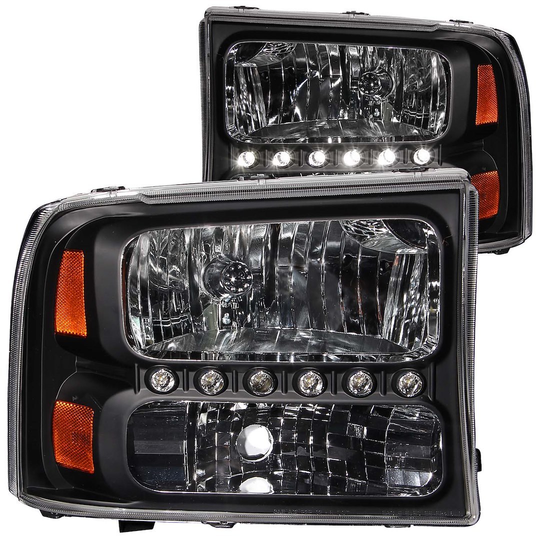 Anzo USA Headlight Assembly, Crystal Clear, Halogen Bulb, Standard Beam, Clear Lens with Amber Reflectors, Black Housing, Set of 2 – 111106