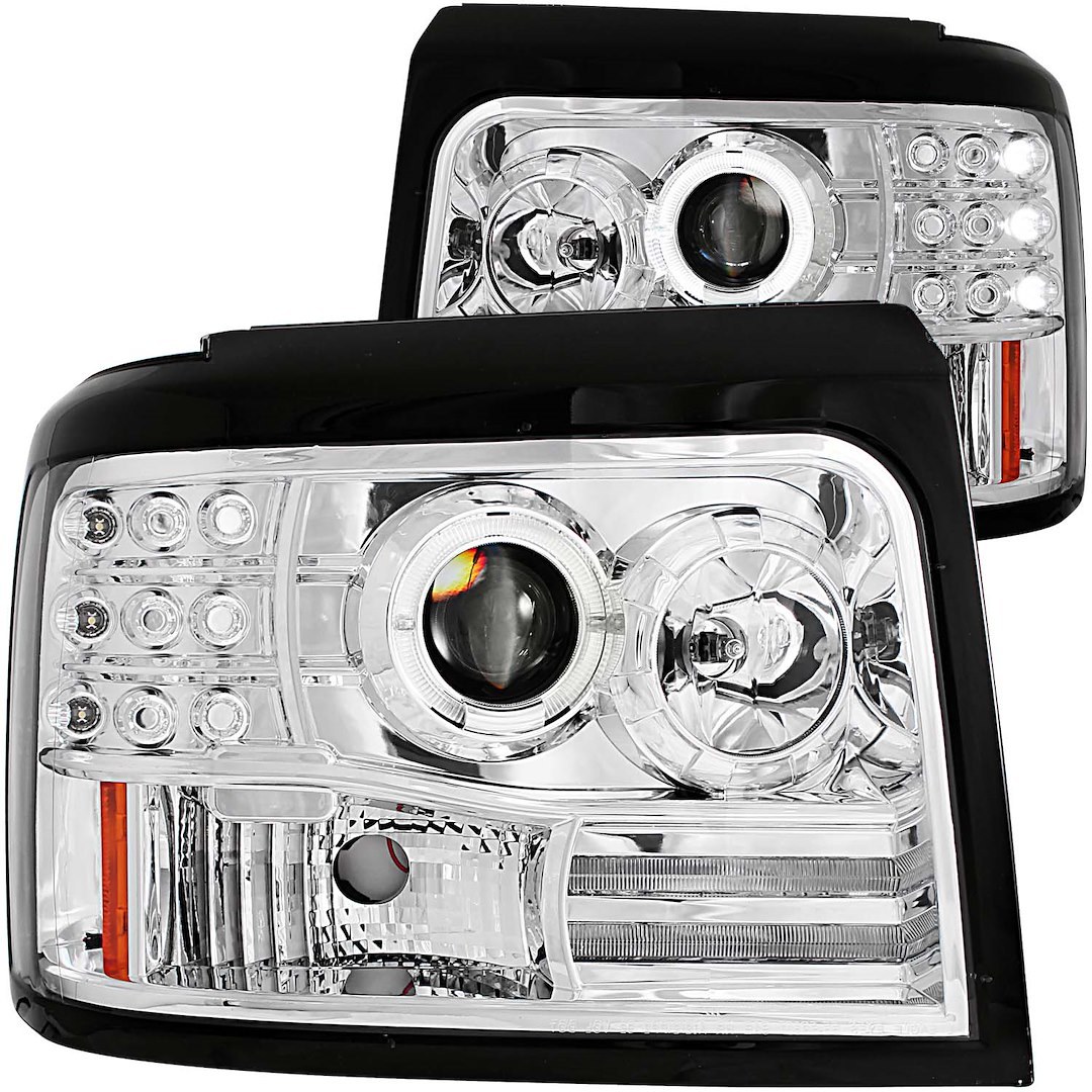 Anzo USA Headlight Assembly, Halogen Bulb, Projector Beam with Halo, Clear/ Amber Lens, Chrome Housing, Set of 2 – 111183
