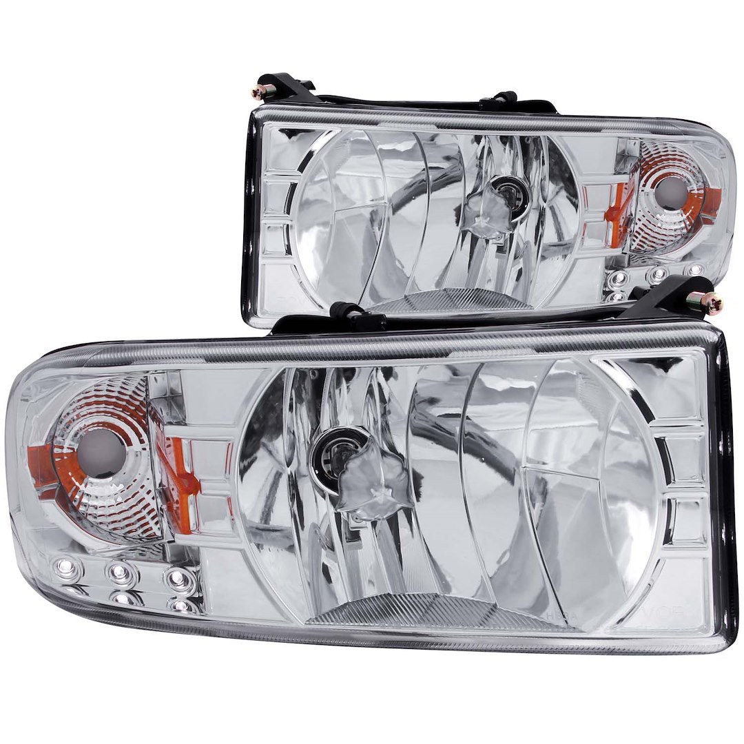 Anzo USA Headlight Assembly, Crystal, Halogen Bulb, Standard Beam, Clear Lens, Chrome Plated Housing, Set of 2 – 111206