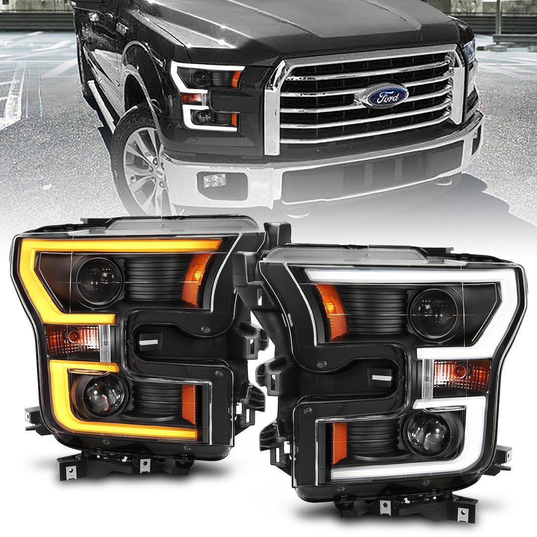 Anzo USA Headlight Assembly, Halogen Bulb, Projector Beam/ Double Plank Switchback Style with White/ Amber Daytime Running Light – 111357