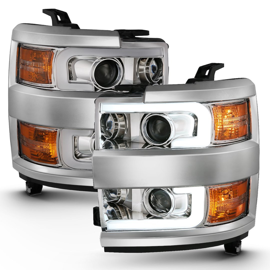 Anzo USA Headlight Assembly, Halogen Bulb, Projector Beam with Plank Style Design, Clear Lens, Chrome Housing, Set of 2 – 111360